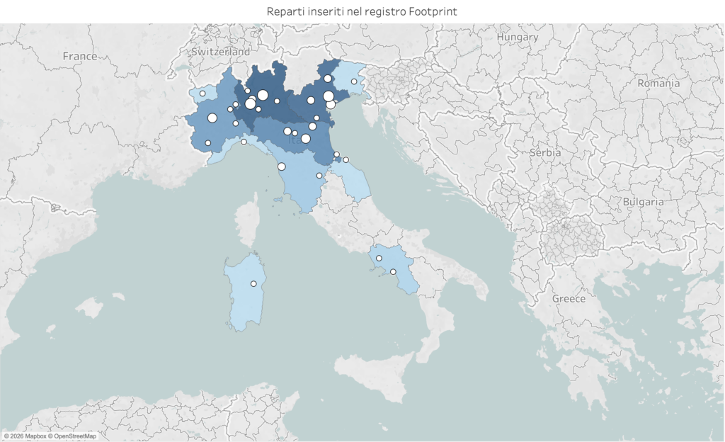 Distribuzione regionale dei reparti iscritti al registro Footprint, aprile 2026
